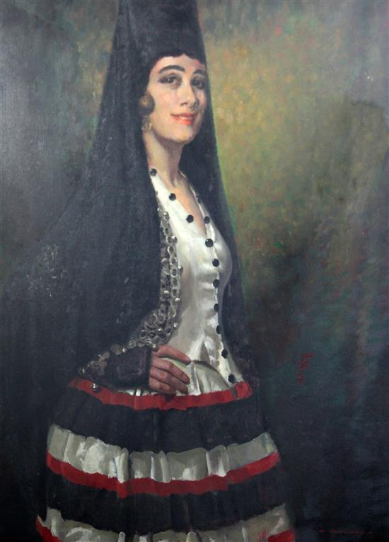 § Arthur Hayward (1889-1971) Portrait of a Spanish lady, 36 x 28in.